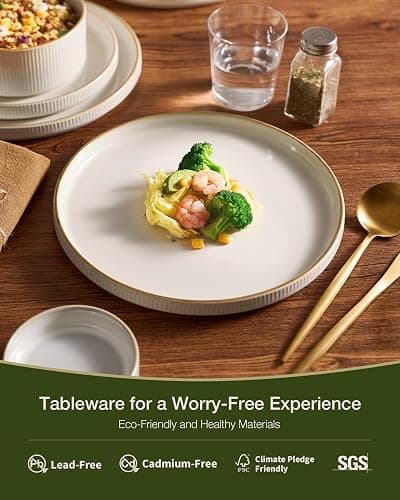 famiware Star Dinnerware Set, Plates and Bowls Sets for 4 (12pcs), Ribbed Stoneware Dishes - Chip & Scratch Resistant, Microwave & Dishwasher Safe Tableware, White thumbnail 4