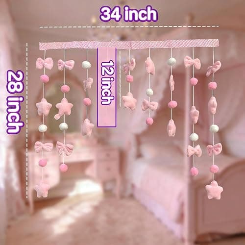 Gtsrlp Kawaii Plush Door Curtain, 33" W x 28" L Self-Adhesive Arc Design, Detachable Hook and Loop for Easy Wash, Pastel Stars Bows for Girls Room, Bedroom, Nursery, Window Decor thumbnail 2