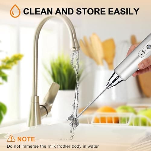 YUSWKO Rechargeable Milk Frother Handheld with 3 Heads, Silver Coffee Electric Whisk Drink Foam Mixer, Mini Hand Stirrer with 3 Speeds Adjustable for Latte, Cappuccino, Hot Chocolate, Egg thumbnail 7