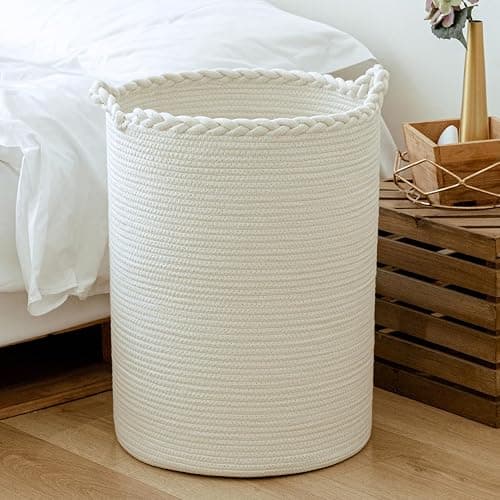 Homlikelan 58L Woven Laundry Basket,Cotton Tall Laundry Hamper for Blankets,Clothes,Pillows,Toys,Shoes Large Laundry Bin White - Image 1