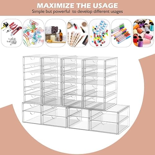 caktraie 2 Pack Desk Organizers, Makeup Organizer Storage with 7 Drawers, Desktop Office Supplies, Clear Desk Accessories, Dustproof Drawer Organizer and Storage for Make Up, Jewelry, Pen thumbnail 4