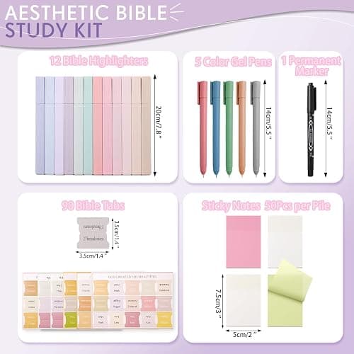 XKDOUS Bible Journaling Kit, Bible Study Supplies, Morandi Colored Bible Study Kit, Bible Journaling Supplies with 12 Pastel Bible Highlighter and 90 Bible Tabs Set, 5 Smooth Bible Pens and More thumbnail 6