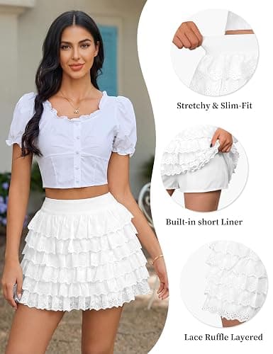 Ruffle Skirt Multi-Layered Lace Mini Skirts for Women Stretchy High Waisted Bloomer Skirts Flowy Skirt 2026 thumbnail 6