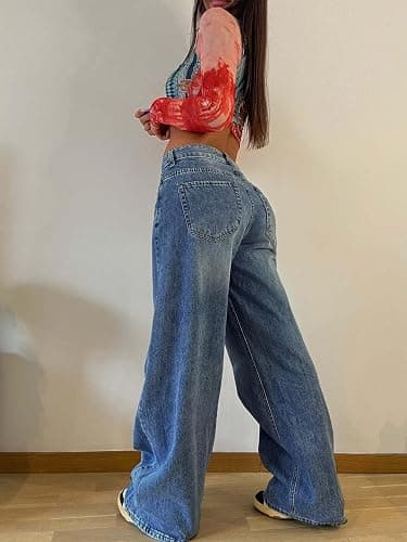 EMMIOL Wide Leg Jeans for Women, Mid Rise Baggy Jeans Plus Size Boyfriends Denim Pants, Y2K Vintage Style thumbnail 3