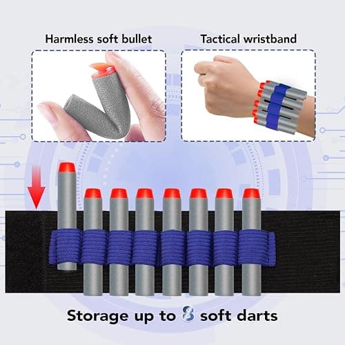 2 Pack Blaster Toy Guns for Boys Fit for Nerf Guns Darts, Small Toys Pistol for Boys Birthday Gifts, for Kids Toddlers Age 6-8 8-12 Year Olds - 16 Refill Foam Darts 2 Wristbands (Blue Green) thumbnail 5