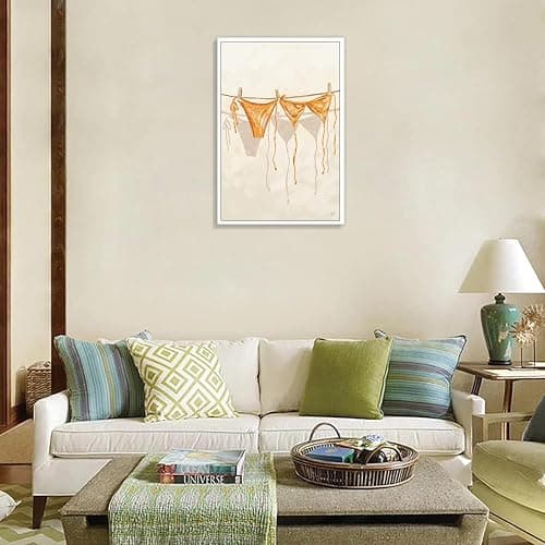 Coastal Cowgirl Bikini Canvas Wall Art Room Decor Trendy Orange Coquette Girl Bow Canvas Aesthetic Preppy Beachy For Dorm Apartment 12x16in Unframed thumbnail 4