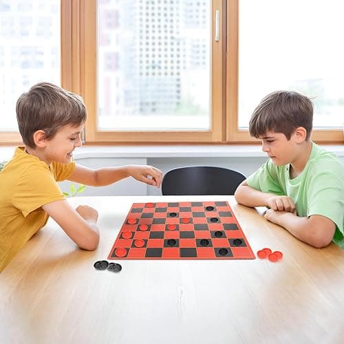 HI-Q Checkers & Tic-Tac-Toe Board Game Set – Classic Strategy for Kids & Family – Features Interlocking Stacking Pieces & Folding Board – Ages 6+ thumbnail 2