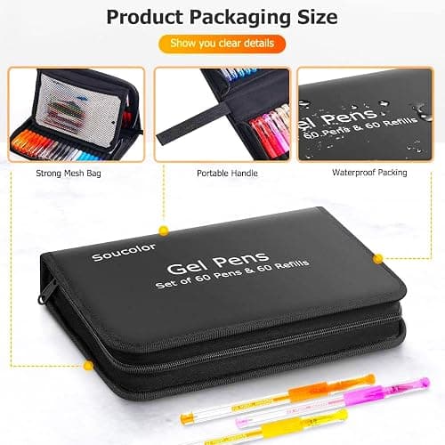 Soucolor Glitter Gel Pens for Adult Coloring Books, Christmas|Birthday Gifts, School Art Supplies,120 Pack-60 Glitter Pens, 60 Refills and Travel Case, 40% More Ink Markers Set for Drawing Journaling thumbnail 8