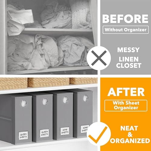 SpaceAid 4 Pack Bed Sheet Organizers and Storage, Foldable Organizer for Linen Closet, Sheets Set Folder Keeper with Window XL (Queen & King Size) Organizing Bedding Container, Gray 91ZDSN-SL01-G4 thumbnail 3