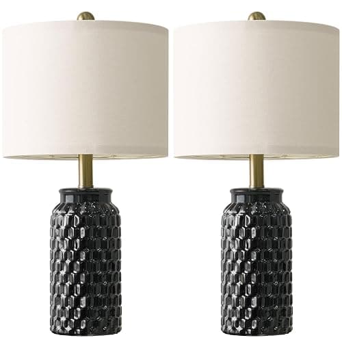 USumkky 20.5" Black Modern Ceramic Bedside Lamp Set of 2 for Bedroom Decor Farmhouse Table Lamp for Living Room Office Dorm thumbnail 8