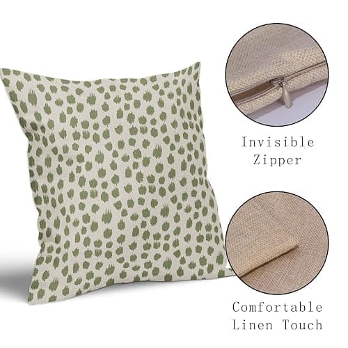 Sage Green Cream Pillow Covers 20x20 Set of 2 Boho Design Polka Dot Throw Pillows Modern Brush Strokes Print Decorative Outdoor Pillowcase Square Cushion Cover Linen Pillow Case for Sofa Couch Bed thumbnail 5