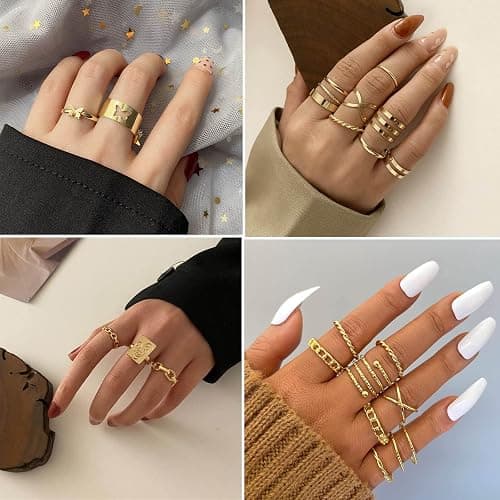 17KM 60 Pcs Gold Stacks Ring Sets for Women Non Tarnish, Dainty Vintage Stackable Rings Pack, Finger Midi Knuckle Rings for Jewelry Gift thumbnail 4