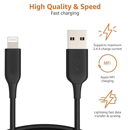 Amazon Basics Fast Charging USB-2.0 USB-C to Lightning Cable (MFi Certified), Durable, 6 Feet, Black thumbnail 3