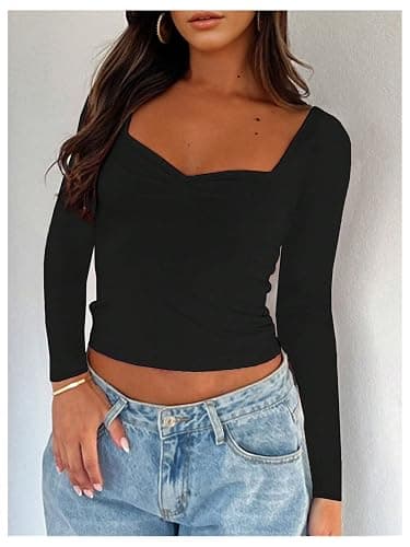 SOLY HUX Women's Long Sleeve Sweetheart Neck T Shirts Slim Fitted Tees Going Out Crop Tops thumbnail 3