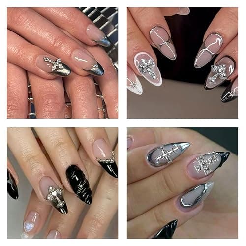 TESGADGETS 60 Stück 3D-Nagelanhänger aus Metalllegierung mit Kristallkreuzen – ideal für DIY-Punk-Nagelkunst von Frauen und Mädchen, mit Strasssteinen, Silber thumbnail 7