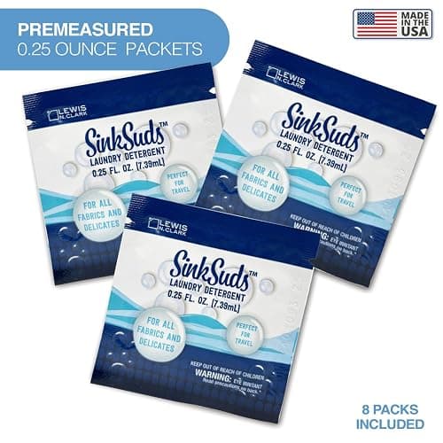 SinkSuds Laundry Detergent, Travel Size Liquid Soap, TSA Compliant, Safe For All Fabrics, 8 Packets (Packaging May Vary) thumbnail 5