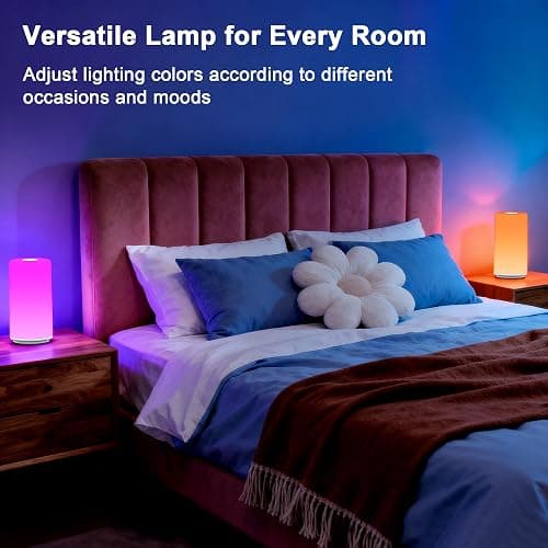 Touch Bedside Table Lamp, [RGB Mode] 3 Way Dimmable Warm White Lights for Bedroom, Multi-Color Smart Nightstand Lamp Desktop LED Lamp for Living Room Home Gifts thumbnail 5