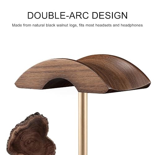 QinCoon Headphone Stand, Walnut Wood & Aluminum Headset Stand, Nature Walnut Gaming Headset Holder with Solid Heavy Base for All Headphone Sizes (Gold) thumbnail 5