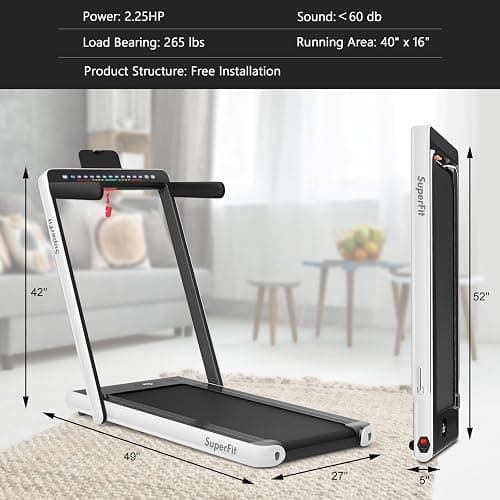 Goplus 2 in 1 Folding Treadmill with Dual Display, 2.25HP Superfit Under Desk Electric Pad Treadmill, Installation-Free, Blue Tooth Speaker, APP Control, Remote Control, Walking Jogging for Home thumbnail 9