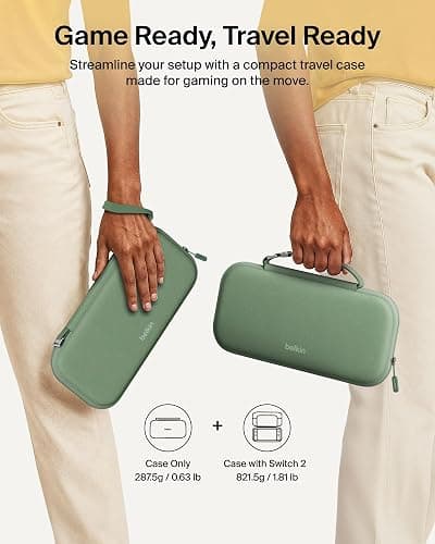 Belkin Nintendo Switch 2 Case, Travel Bag w/AirTag Holder & Storage Pocket for Up to 12 Game Cards - Portable, Lightweight Carrying Case w/Hard Shell, Soft Interior, Switch 2 Accessories - Sage thumbnail 5