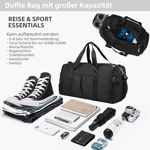 DAYGOS Sporttasche Herren, Reisetasche mit Schuhfach & Nassfach, Wasserdicht 40L Sporttaschen Sportbeutel Schwimmtasche Trainingstasche für Sport, Gym & Fitness, Weekender Reisen Duffel Bag (Schwarz) thumbnail 10