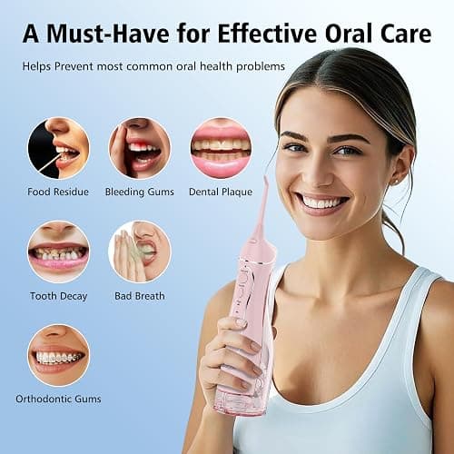 Leominor Water Flosser Pick for Teeth, 300ML Portable Oral Irrigator Upgraded Tank Removable,IPX7 Waterproof, Rechargeable Travel Teeth Cleaner, Professional Electric Flossing Machine (Pink) thumbnail 5