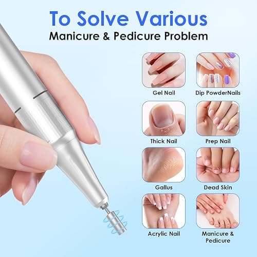 HELIVIVE Professional Electric Nail Drill 45000RPM (Portable & Rechargeable) (with 11 Drill Bits ) Cordless Nail File Machine for Shaping, Polishing & Removing Gel Nails for Salon Home (White) thumbnail 5