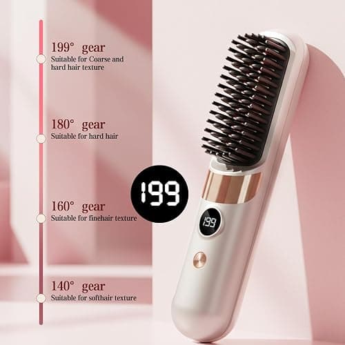 HRYYDS Go Brush Pro UK Cordless Hair Straightener Brush - Portable Rechargeable Ceramic Styling Brush with 4 Adjustable Heat Modes & LED Display, Perfect for Travel & Everyday Use (Cream White) thumbnail 4