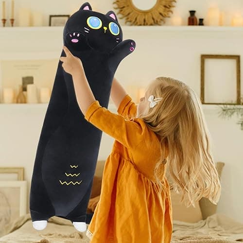 Sprinqdawin Long Black Cat Plush Pillow,35.5" Large Black Cat Stuffed Animal,Kawaii Cat Plush,Cuddly Sleeping Hugging Stuffed Animal, Giant Cute Body Pillow,Plush Toy Gift for Kids Birthday thumbnail 7