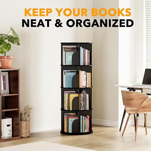 SpaceAid 4 Tier Rotating Bookshelf Tower, Spinning Bookcase Lazy Susan, Revolving 360 Book Shelf Storage Round Carousel, Vertical Rotate Turning Spiral Corner Organizer, Black thumbnail 6