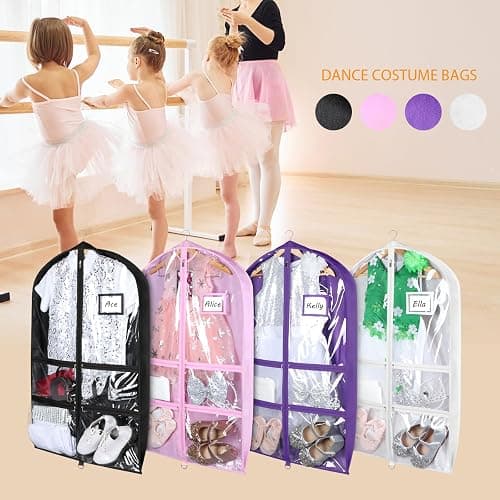 Syeeiex 3" Gusseted Dance Costume Garment Bag(5 Pack), 40'' Dance Garment Bags for Dancers with 4 Zipper Pockets & Can Hold 1-3 Dance Costumes - Suitable for Dance Competitions, Ballet(White) thumbnail 7