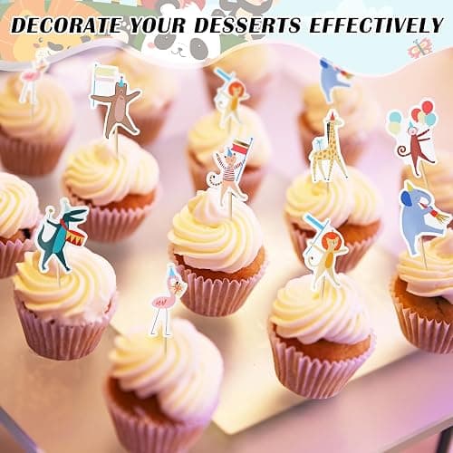 AmazingSpark 24 Pcs Animal Parade Cupcake Toppers Safari Cupcake Picks Woodland Jungle Cake Decorations for Jungle Theme Baby Shower Zoo Wild Animal Birthday Party Supplies thumbnail 4