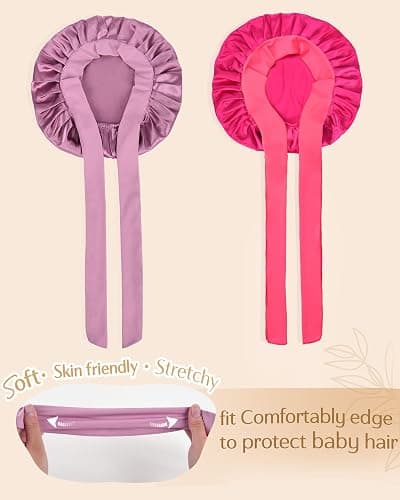 YANIBEST 2 PCS Baby Bonnet Silk Satin Bonnet for Kids Sleeping Cap Curly Natural Hair Silk Bonnets for Girls Boys Infant thumbnail 3