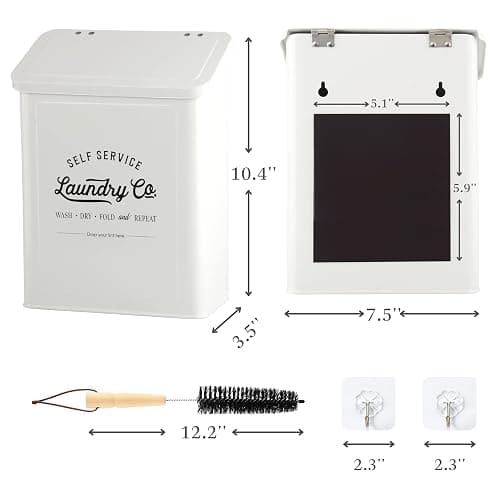 MONJITA Magnetic Lint Bin for Laundry Room, Metal Trash Can with Lid for Dryer, Farmhouse Lint Holder, Laundry Co Sign, Laundry Room Storage Decor with Dryer Lint Brush(White) thumbnail 2