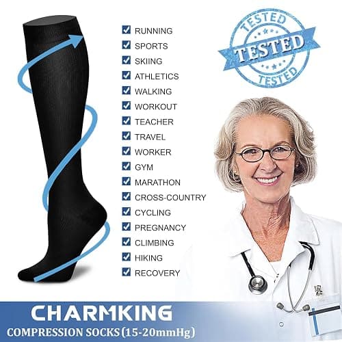 CHARMKING Compression Socks for Women & Men Circulation (3 Pairs) 15-20 mmHg is Best Support for Athletic Running Cycling thumbnail 6