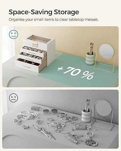 SONGMICS Jewellery Box with Glass Lid, 4-Layer Jewellery Storage Organiser with 3 Drawers, Plenty of Storage, Modern, Gift Idea, 15.3 x 25.1 x 21.5 cm, Cloud White and Gold Colour JBC161W01 thumbnail 5