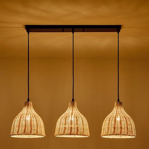TERLEENART Bobo 3 Light Pendant Light, Hard Wired Hanging Chandelier with 9.84” Dome Rattern Wicker Shade,Suspended Lighting Fixture for for Kitchen Island Dining Bedroom Living Room Restaurants thumbnail 4