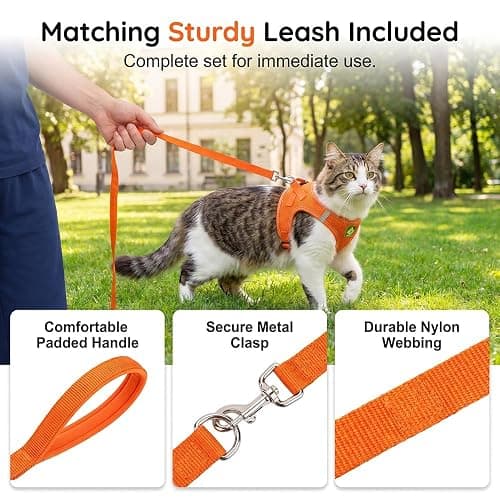Cat Harness and Leash, 2026 New Cat Harness Escape Proof for Small Medium Large Cats, Breathable Adjustable Vest Harnesses with Reflective Strip for Walking Travel Camping (Orange, S) thumbnail 6