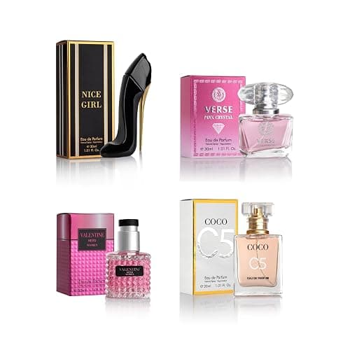 Essential 4 PC Mini Perfume Set, Birthday Gift Set for Women, Eau De Parfum 30ml Each, Vanilla Perfume & Floral Fragrance, Long-Lasting Travel Size, C5, Verse Pink Crystal, Nice Girl & Valentine thumbnail 9