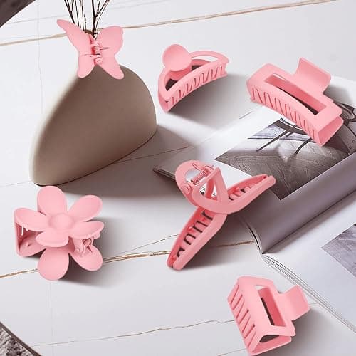 Pink Hair Clips, 6 Pack Cute Hair Clips for Thin Thick Hair 1.85-4.5 Inch Matte Non Slip Jaw Clips Flower Banana Butterfly Claw Clips Hair Accessories for Women and Girls… thumbnail 7