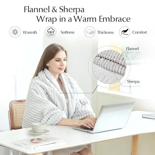SNUGSUN Heated Blanket Throw Size, Soft and Cozy Electric Heating Blanket for Bed, Automatic Safety System 6 Heating Levels & 4 Hours Auto-Off, 50" x 60" Light Grey thumbnail 3