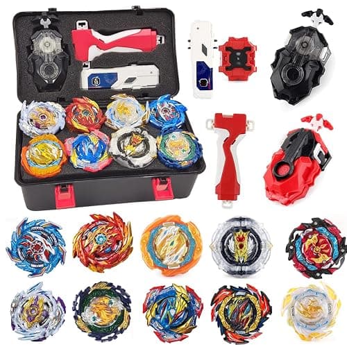 MUSTYBELT Bey Battling Top Burst Gyros Toy Set Toy Gift for Children Boys Ages 6 8 10 12+ Combat Battling Game 10 Burst Spinning Tops 3 Two Way Launchers Grip Starter - Image 1