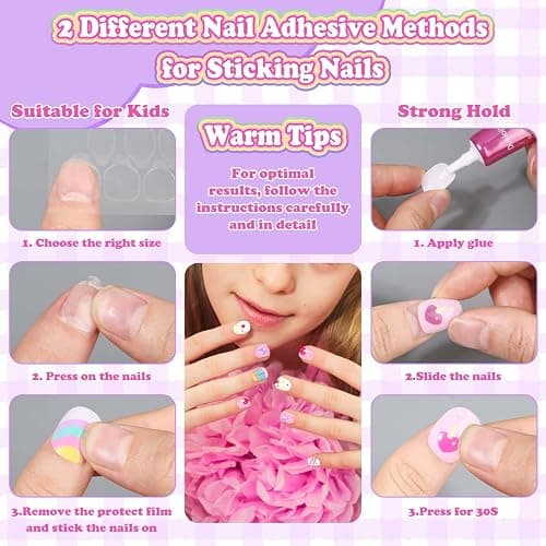 144 Pcs Press on Nails for Kids, Girls Fake Nails with Glue Kit, Cute Nails Tips with Jelly Nail Adhesive Teen Stick ons Acrylic Nails Gift Set for Girls 8-12 thumbnail 6