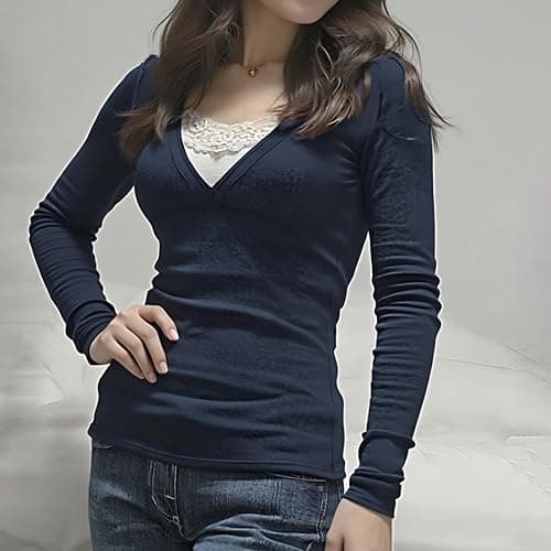 Fairy Grunge Y2K Shirts for Women Long Sleeve Lace Patchwork Tees Tops Teen Girls Aesthetic Vintage Slim Blouse thumbnail 5