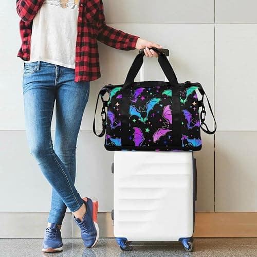 Travel Duffel Tote Bag Halloween Luminous Bats Sports Duffel Bag with Wet Pocket Weekender Overnight Bag for Women Men Gym Bag, Carry On Bag Hospital Bag for Labor and Delivery thumbnail 2