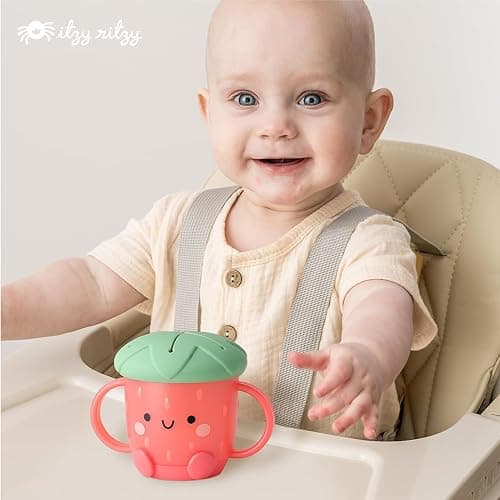 Itzy Ritzy Toddler Snack Cup - Spill-Proof Snack Cup for Toddlers with Soft Silicone Lid for Easy Food Access - Easy-To-Hold Kids Snacks Container With Handles - Ideal for 12 months & Up (Strawberry) thumbnail 2