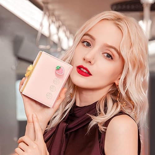 YINHEXI Wallet Card Holder, Small Bifold RFID Blocking Purse, Cute Small Leather Pocket Wallet for Women, Girls, Ladies (Baby Pink) thumbnail 2