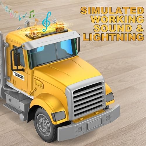 DOWELLIN Transports Trucks Kids Toys, 22" Large Semi Truck Toy Carrier and Excavator Truck with Sound&Light,Friction Powered Cars Toys Birthday for Childs-Yellow thumbnail 7