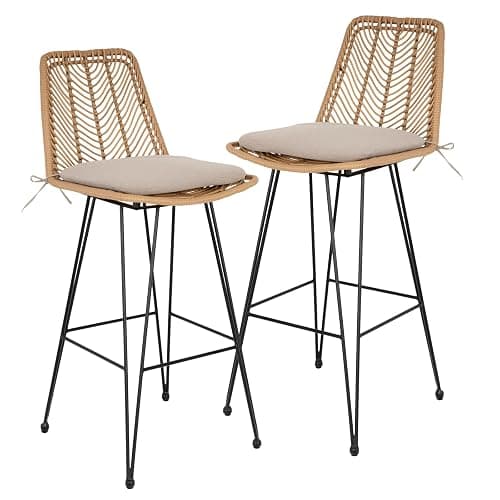 IDZO 400lbs Capacity Rattan Bar Stools Set of 2, 29-Inch Height, Outdoor & Indoor Use, Comfort Cushion, Solid Steel Frame, Durable Powder Coating, Easy Assembly, Ideal for Kitchen Island & Patio - Image 1