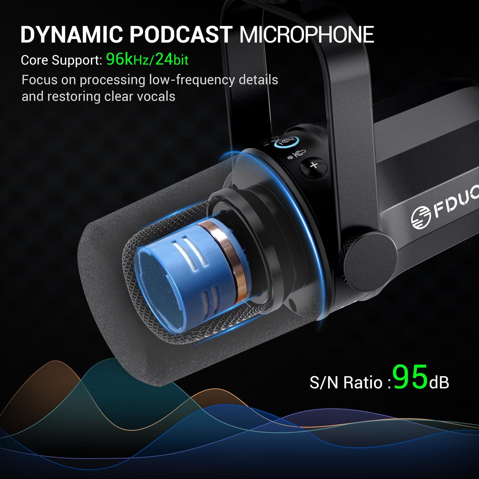 FDUCE Dynamic Microphone, XLR/USB Podcast Recording PC Microphone for Vocal Voice-Over Streaming, Studio Metal Mic with Mute, Headphone Jack, Monitoring Volume Control, with Boom Arm (SL40+) thumbnail 2